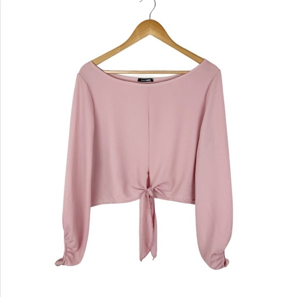 Fashion Nova Long Sleeve Tie Front Pink Crop Top - Picture 5 of 16